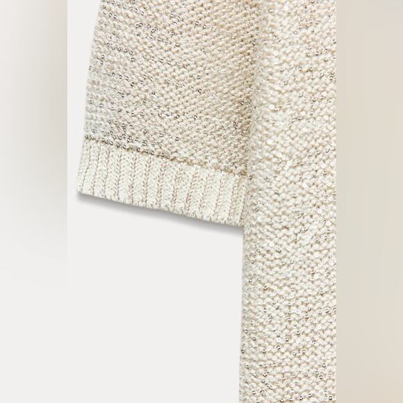 Zara Silver SEQUIN KNIT TOP Size Medium - Picture 5 of 8